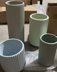 Ribbed Ceramic Vase-Grey-L