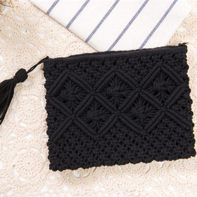 Boho Crochet Clutch-Black