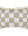 Cushion Cover-Coastal Fringe-Check Beige-35cm x 50cm
