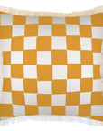 Cushion Cover-Coastal Fringe-Check Yellow White-60cm x 60cm