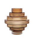 Ribbed Layered Wide Glass Vase-Medium-Amber
