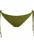 Thin Tie Side Bikini Bottom-Embossed Geo Palms Olive