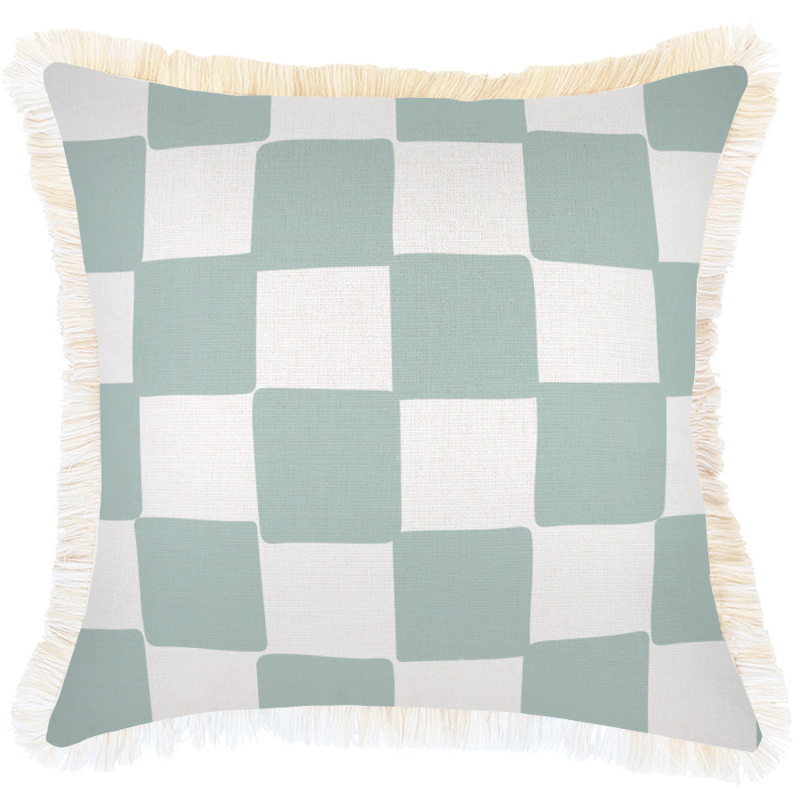 Cushion Cover-Coastal Fringe-Check Seafoam-45cm x 45cm – Escape to