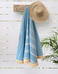 Round Bamboo Turkish Towel-Blue Stripe