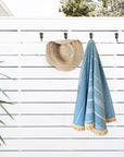Round Bamboo Turkish Towel-Blue Stripe