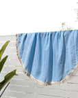 Round Bamboo Turkish Towel-Blue Stripe