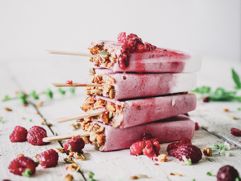 Raspberry Coconut Breakfast Ice Pops with Granola