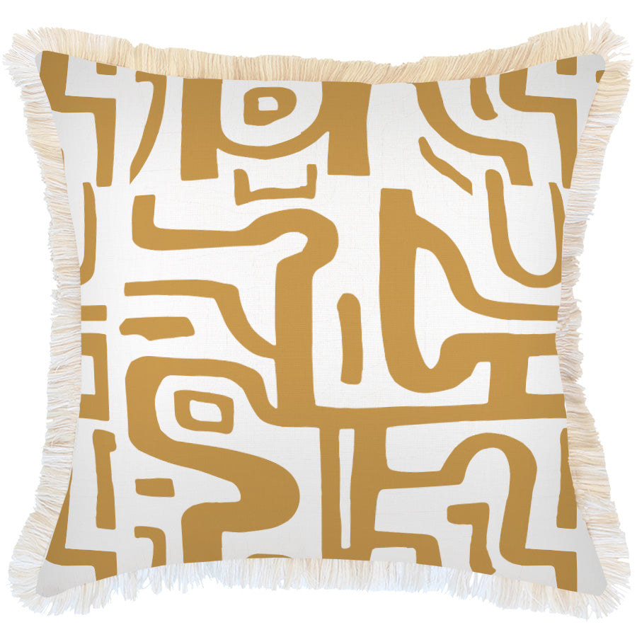 Cushion Cover-Coastal Fringe-Canggu Mustard-60cm x 60cm