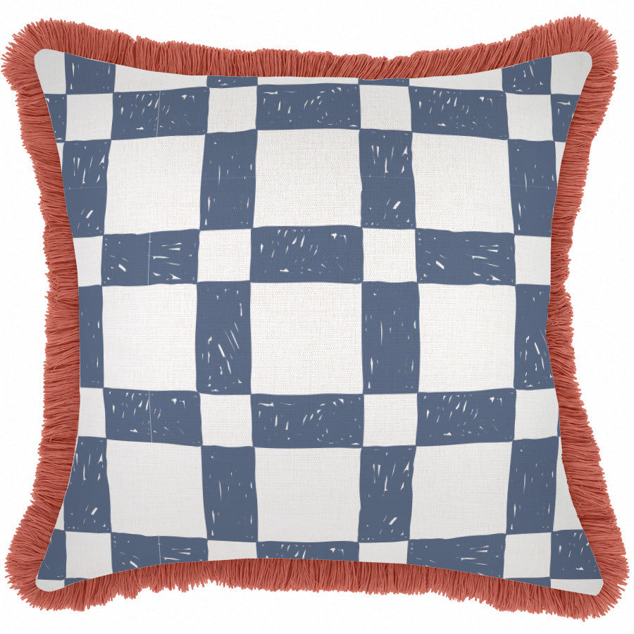 Cushion Cover-Coastal Fringe Coral-Patio Denim-45cm x 45cm