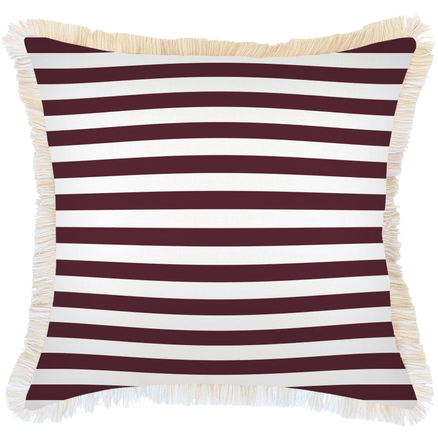 Cushion Cover-Coastal Fringe-Villa Stripe Maroon-60cm x 60cm