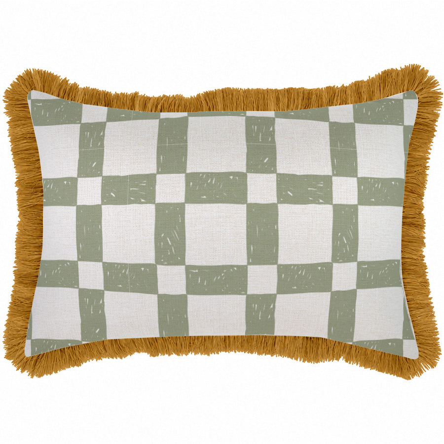 Cushion Cover-Coastal Fringe Mustard-Patio Sage-35cm x 50cm