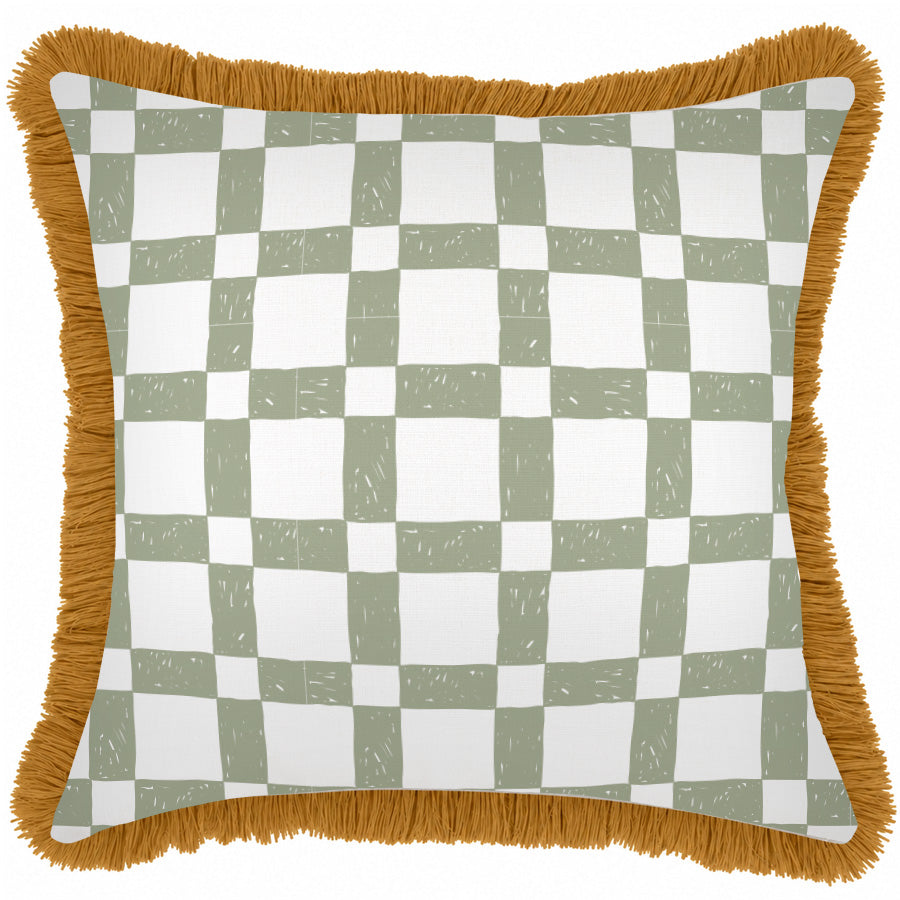 Cushion Cover-Coastal Fringe Mustard-Patio Sage-60cm x 60cm
