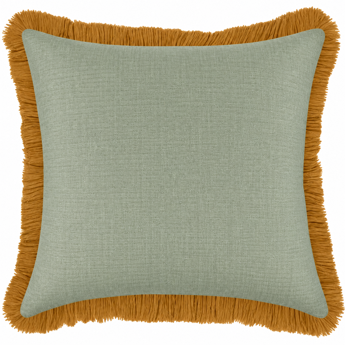 Cushion Cover-Coastal Fringe Mustard-Solid Sage-45cm x 45cm