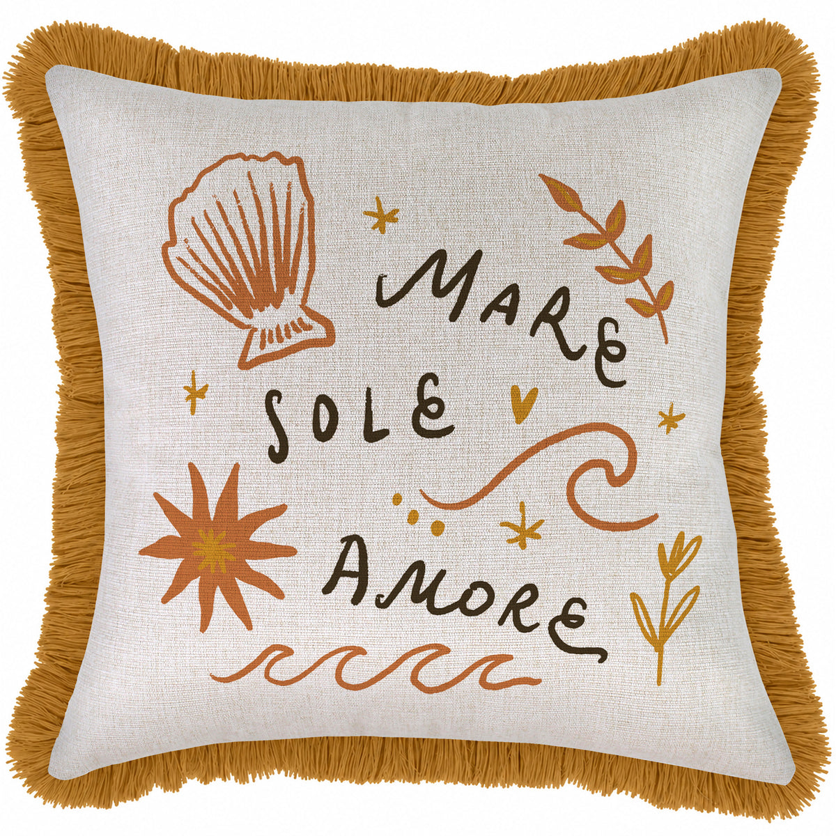 Cushion Cover-Coastal Fringe Mustard-Mare Sole Amore-45cm x 45cm