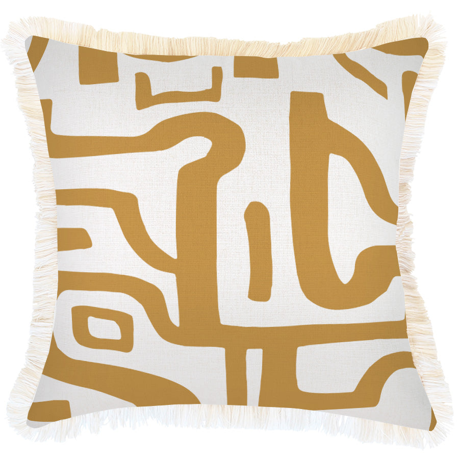 Cushion Cover-Coastal Fringe-Canggu Mustard-45cm x 45cm