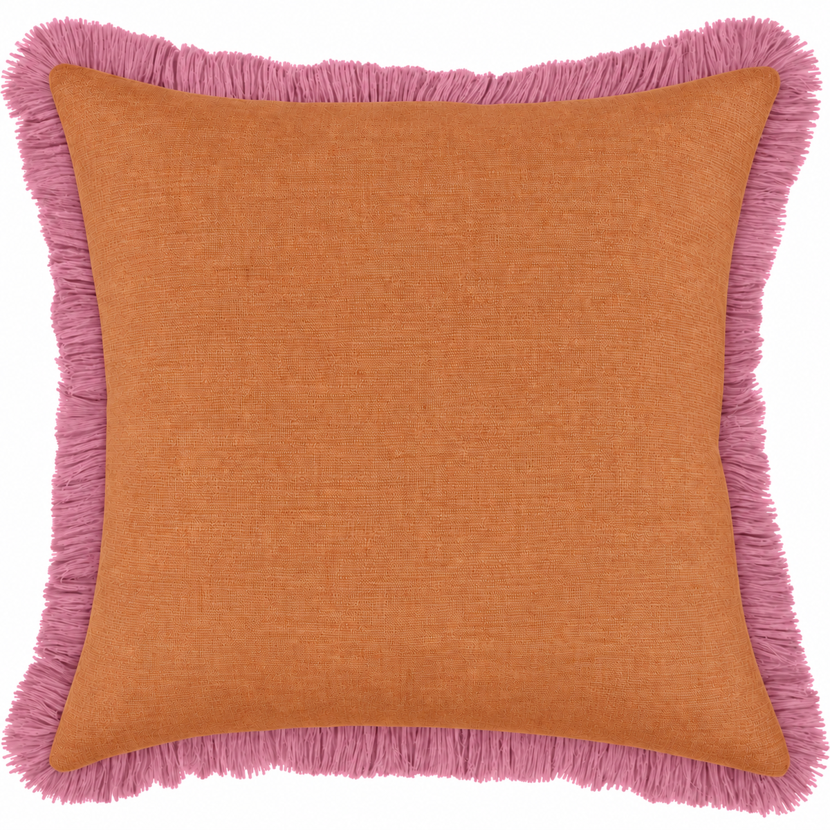 Cushion Cover-Coastal Fringe Pink-Solid Orange-60cm x 60cm