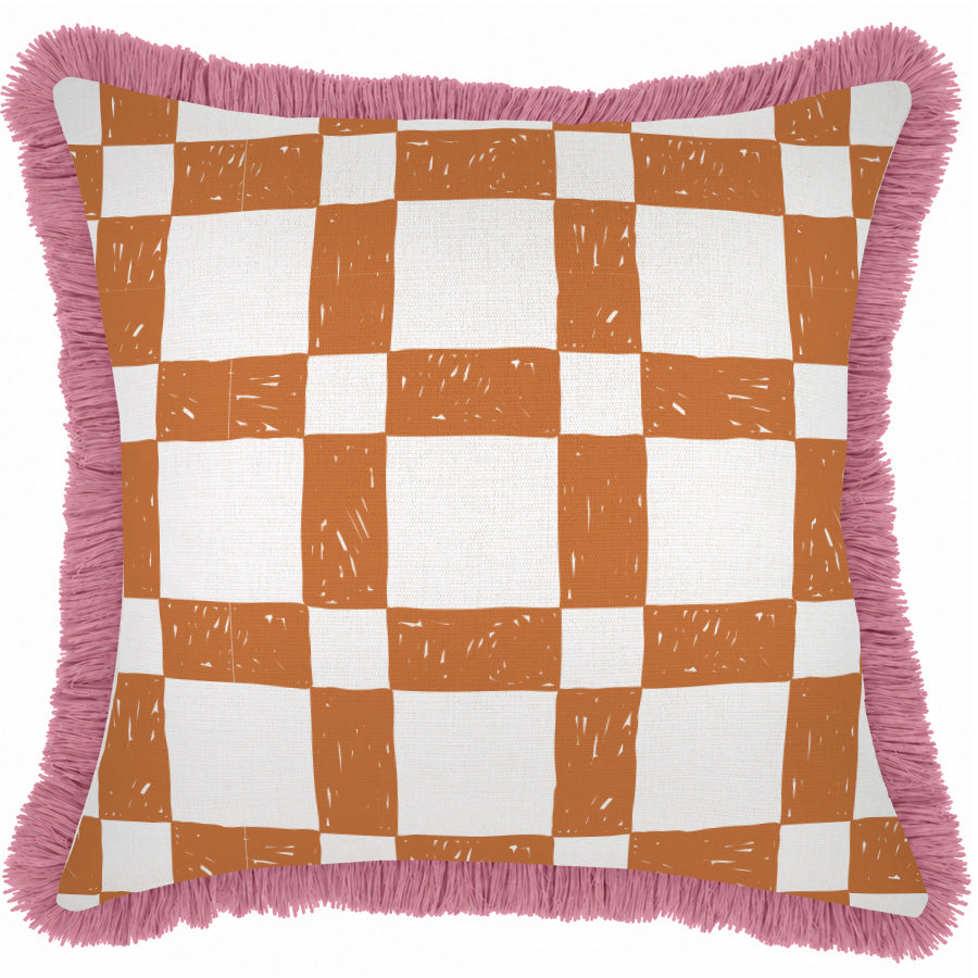 Cushion Cover-Coastal Fringe Pink-Patio Orange-45cm x 45cm