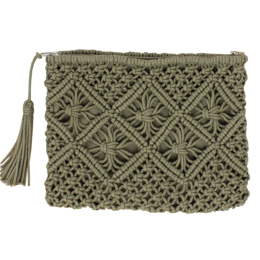 Boho Crochet Clutch-Sage