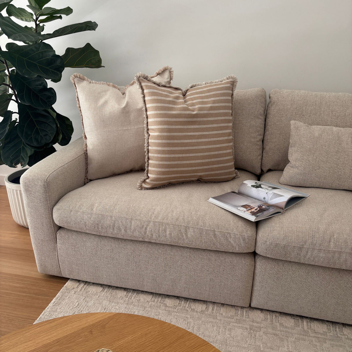 Cushion Cover-Coastal Fringe-Solid Natural-60cm x 60cm