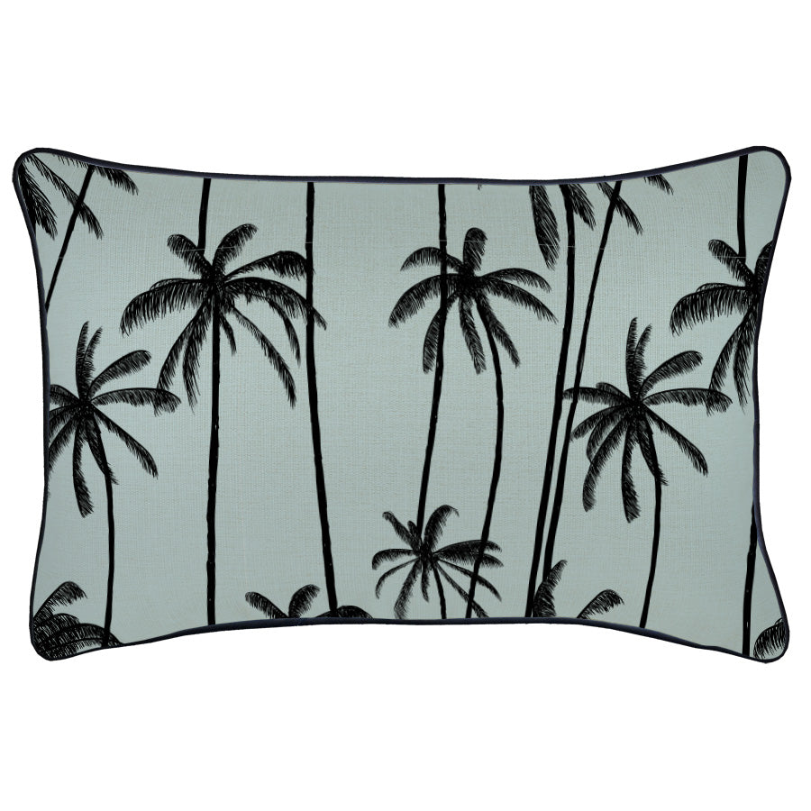 Cushion Cover-With Black Piping-Tall Palms Seafoam-35cm x 50cm