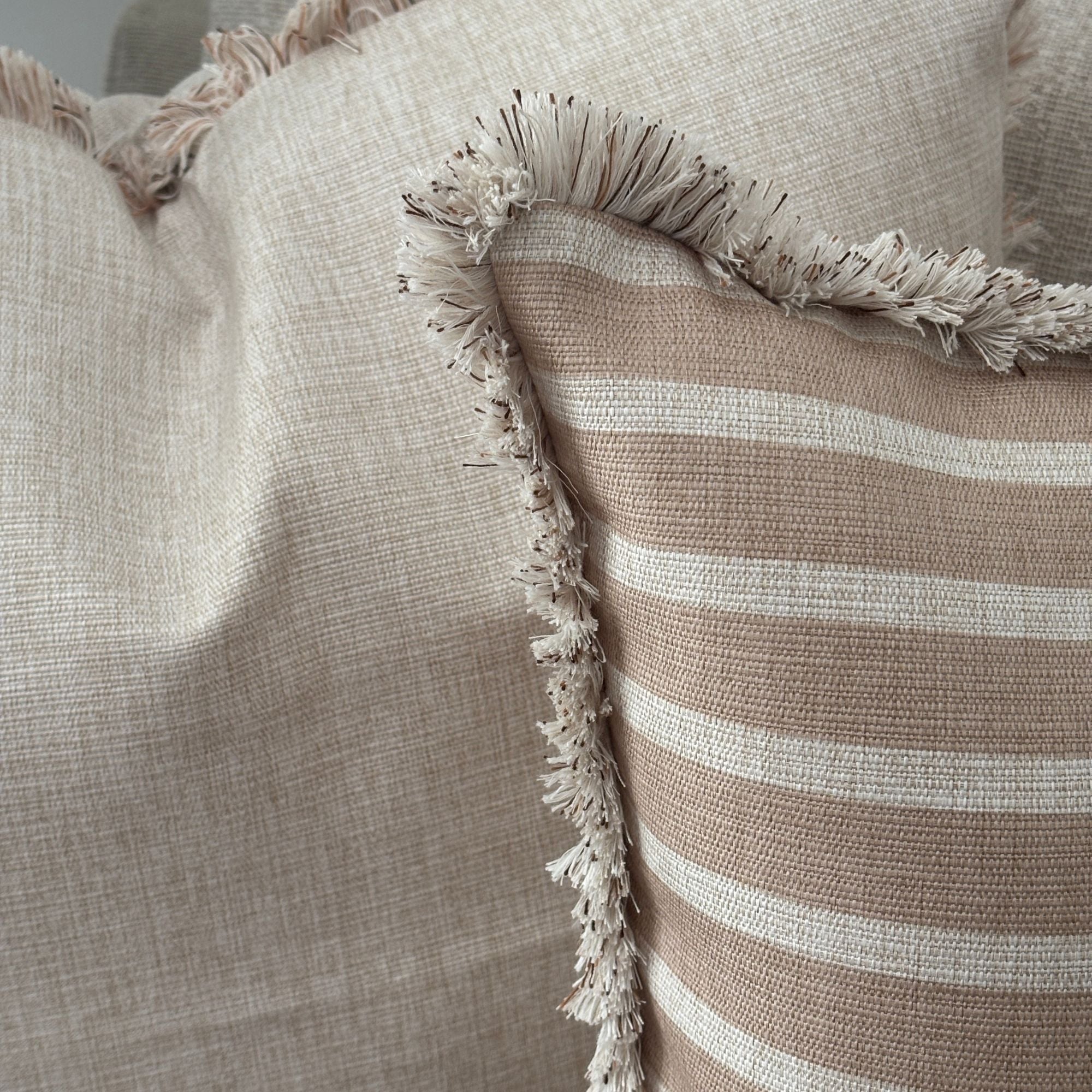 Cushion Cover-With Piping-Hampton Stripe Beige-60cm x 60cm
