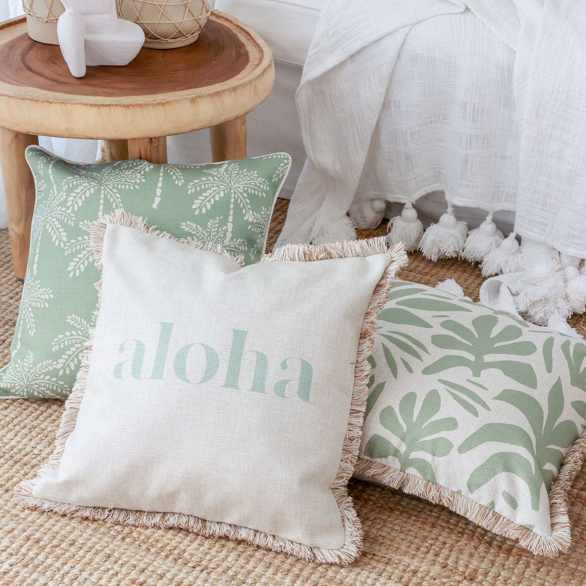 Cushion Cover-With Piping-Cabana Palms Sage-45cm x 45cm