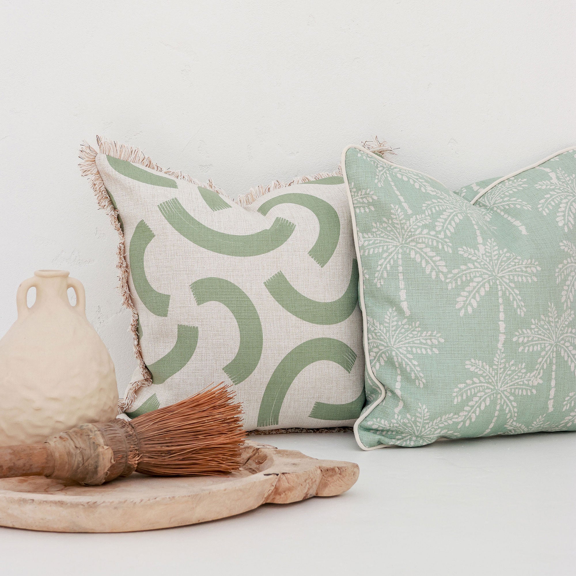 Cushion Cover-With Piping-Cabana Palms Seafoam-45cm x 45cm