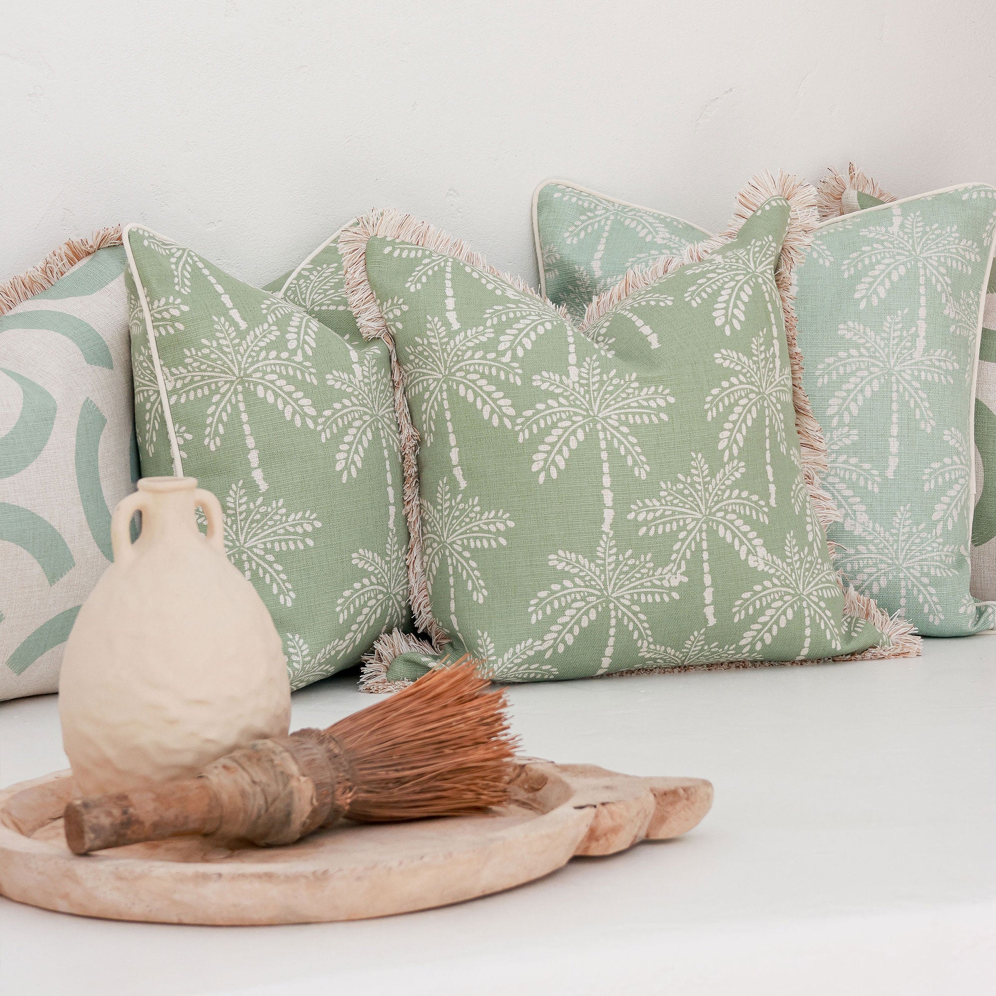 Cushion Cover-With Piping-Cabana Palms Seafoam-45cm x 45cm