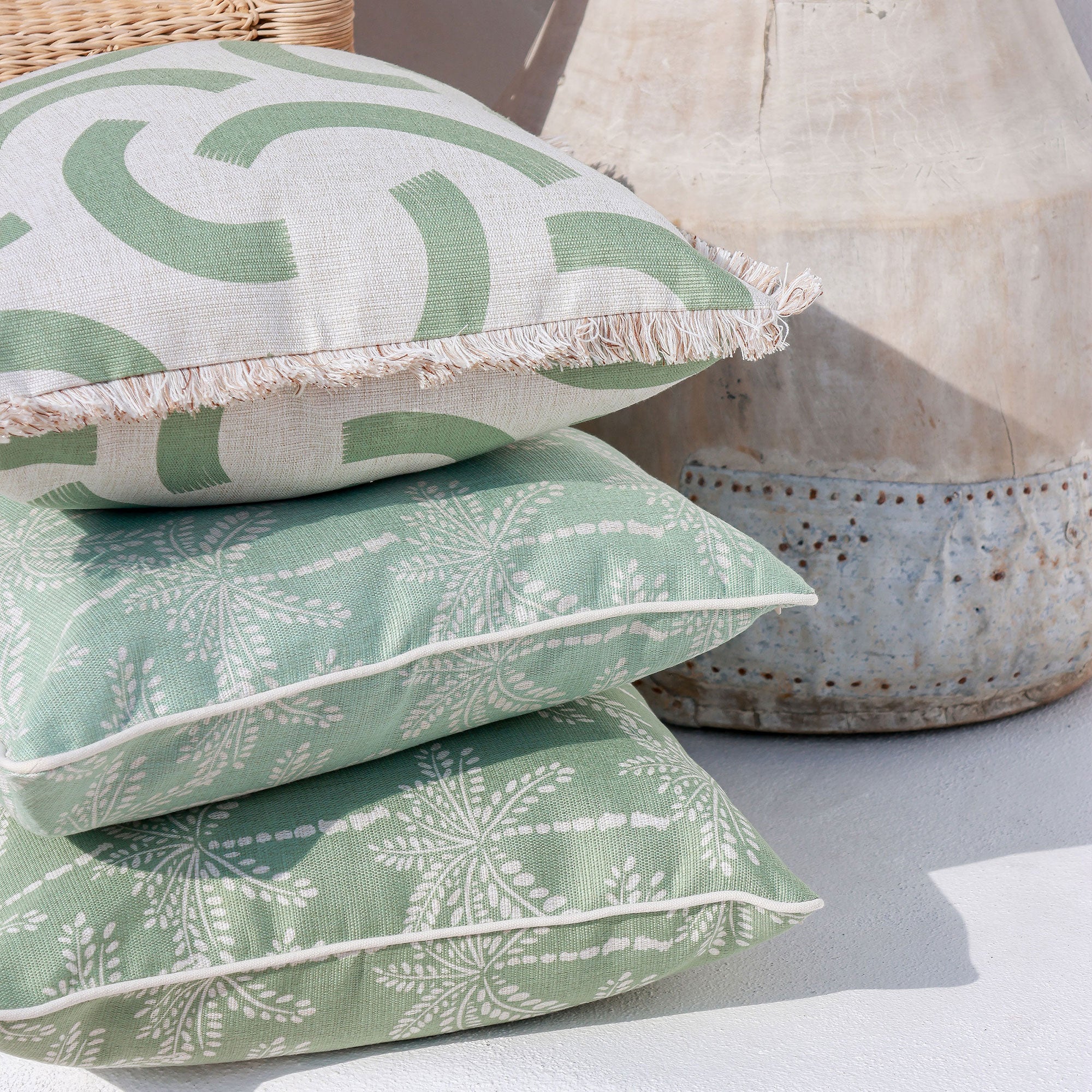 Cushion Cover-With Piping-Cabana Palms Seafoam-60cm x 60cm