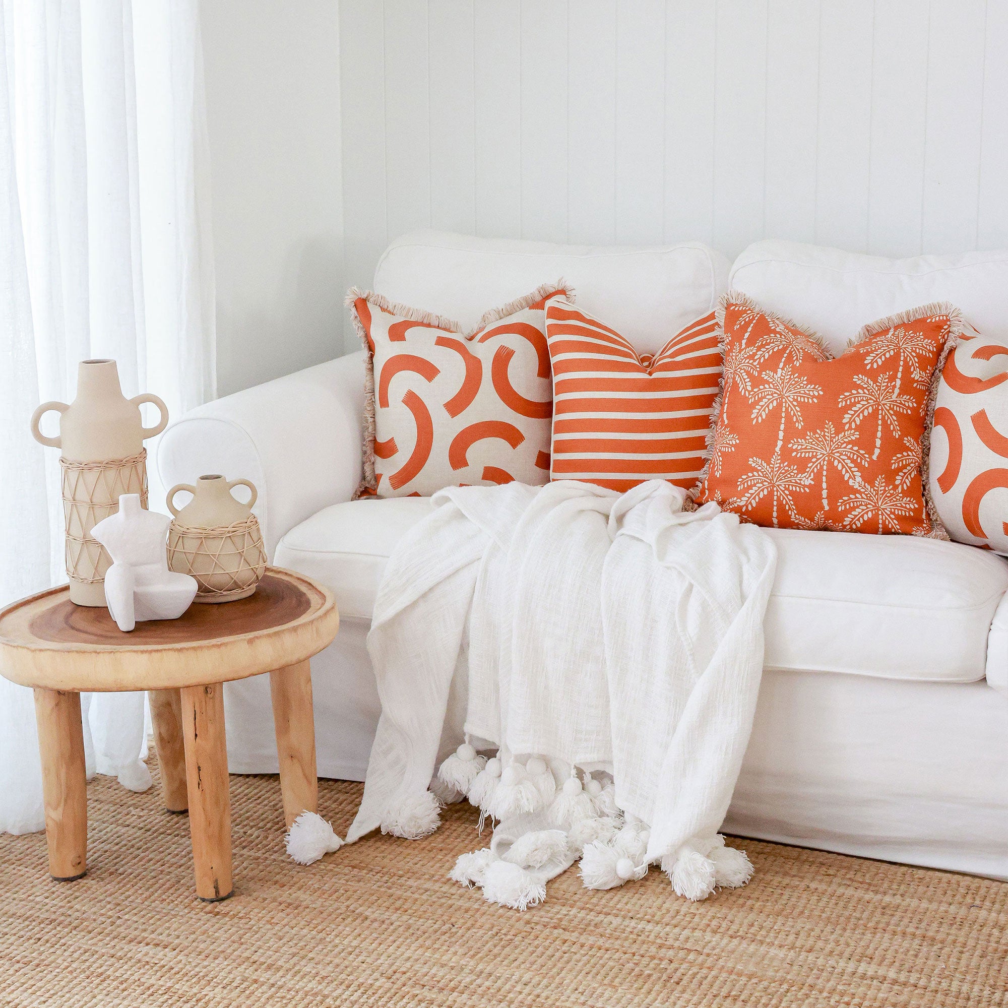 Cushion Cover-With Piping-Hampton Stripe Burnt Orange-45cm x 45cm
