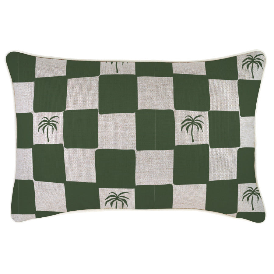 Cushion Cover-With Piping-Check Palm Kale-35cm x 50cm