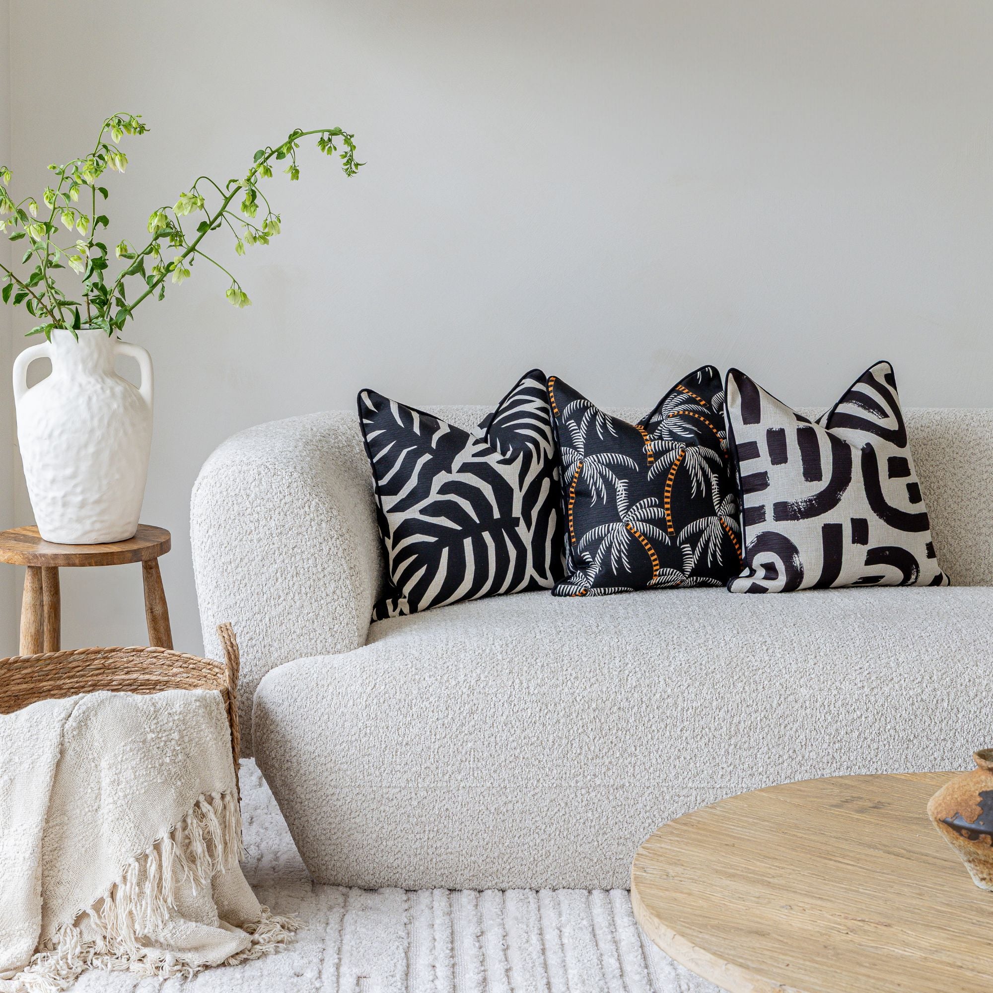 Cushion Cover-With Black Piping-Abstract Black-45cm x 45cm