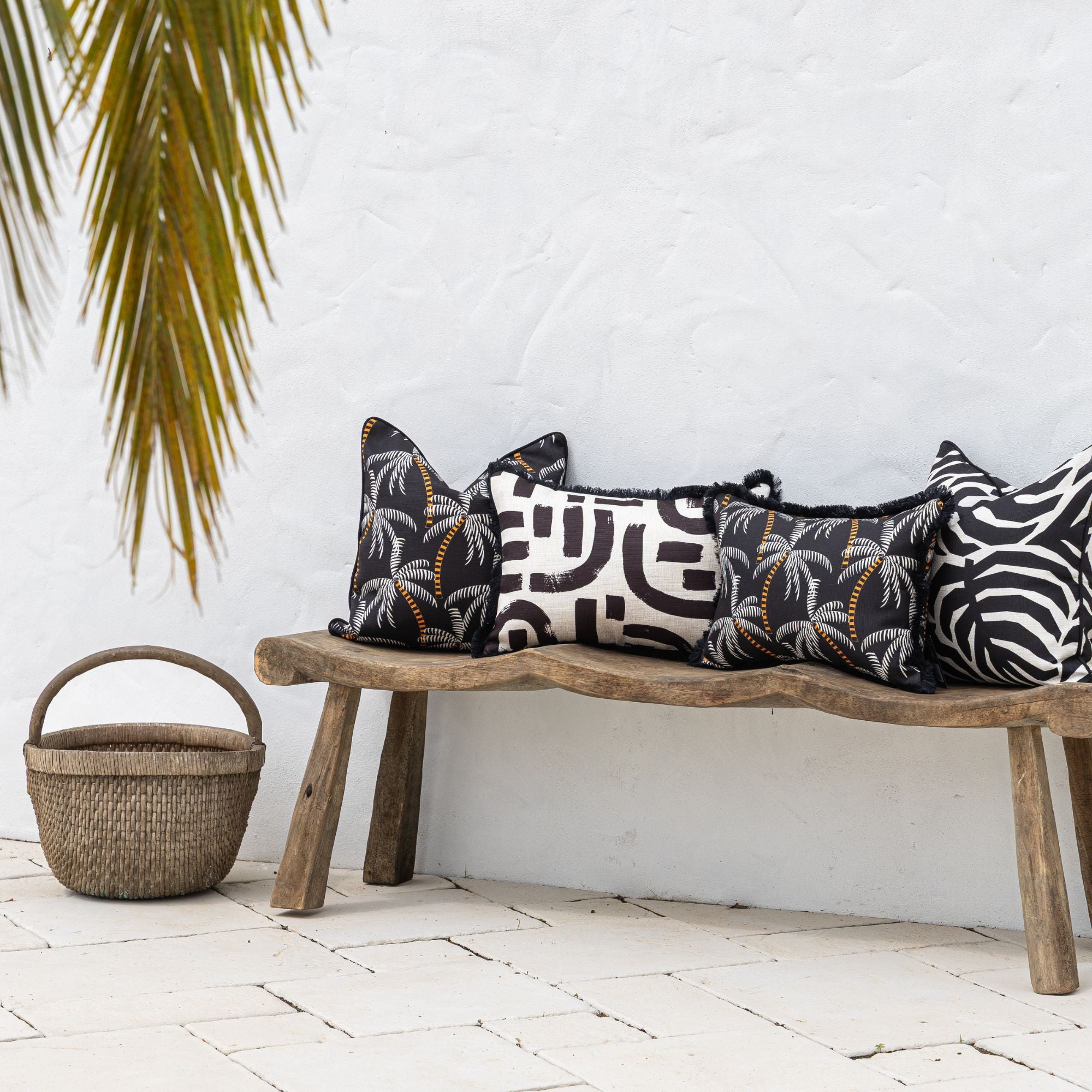 Cushion Cover-With Black Piping-Casa Palms Black-45cm x 45cm