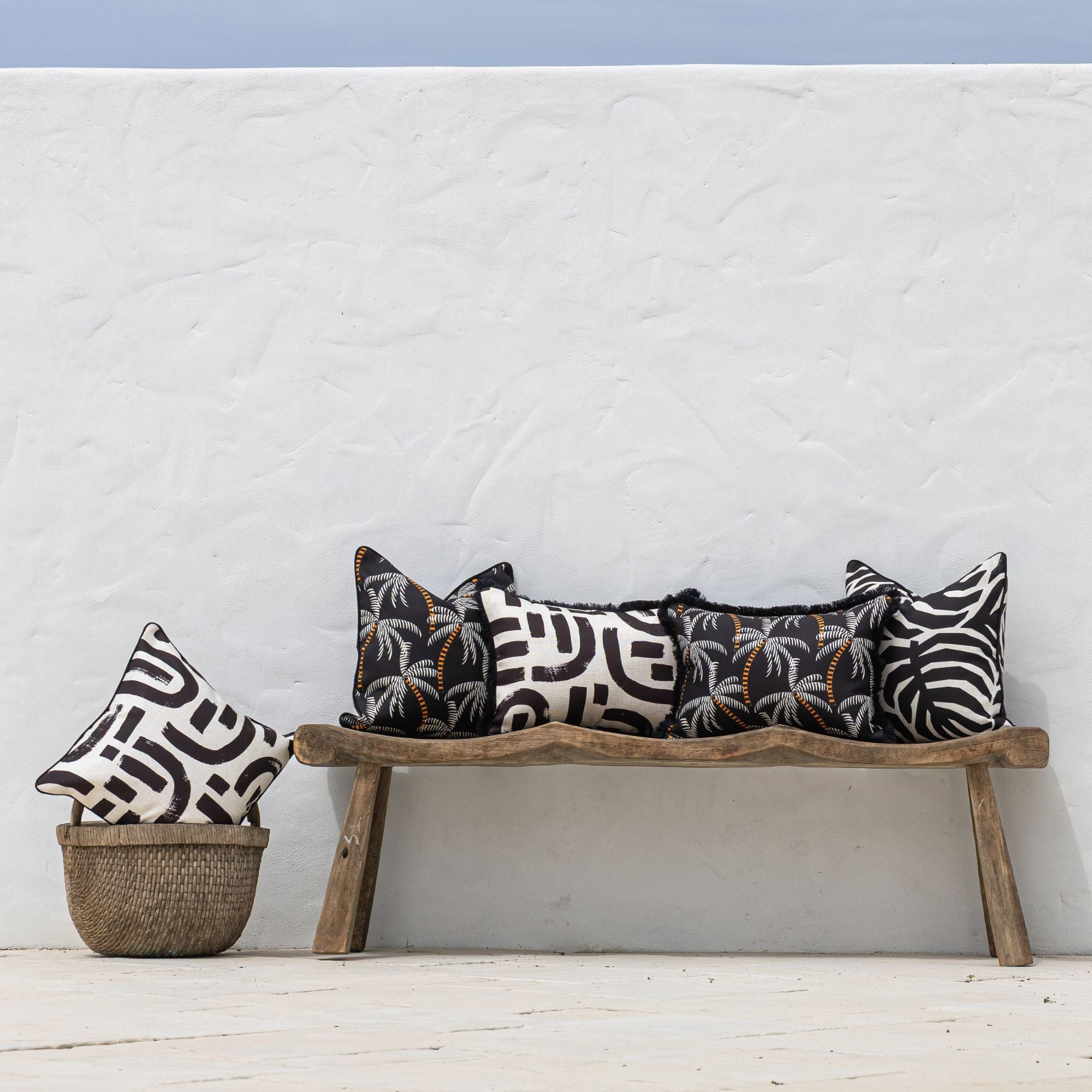Cushion Cover-With Black Piping-Casa Palms Black-45cm x 45cm