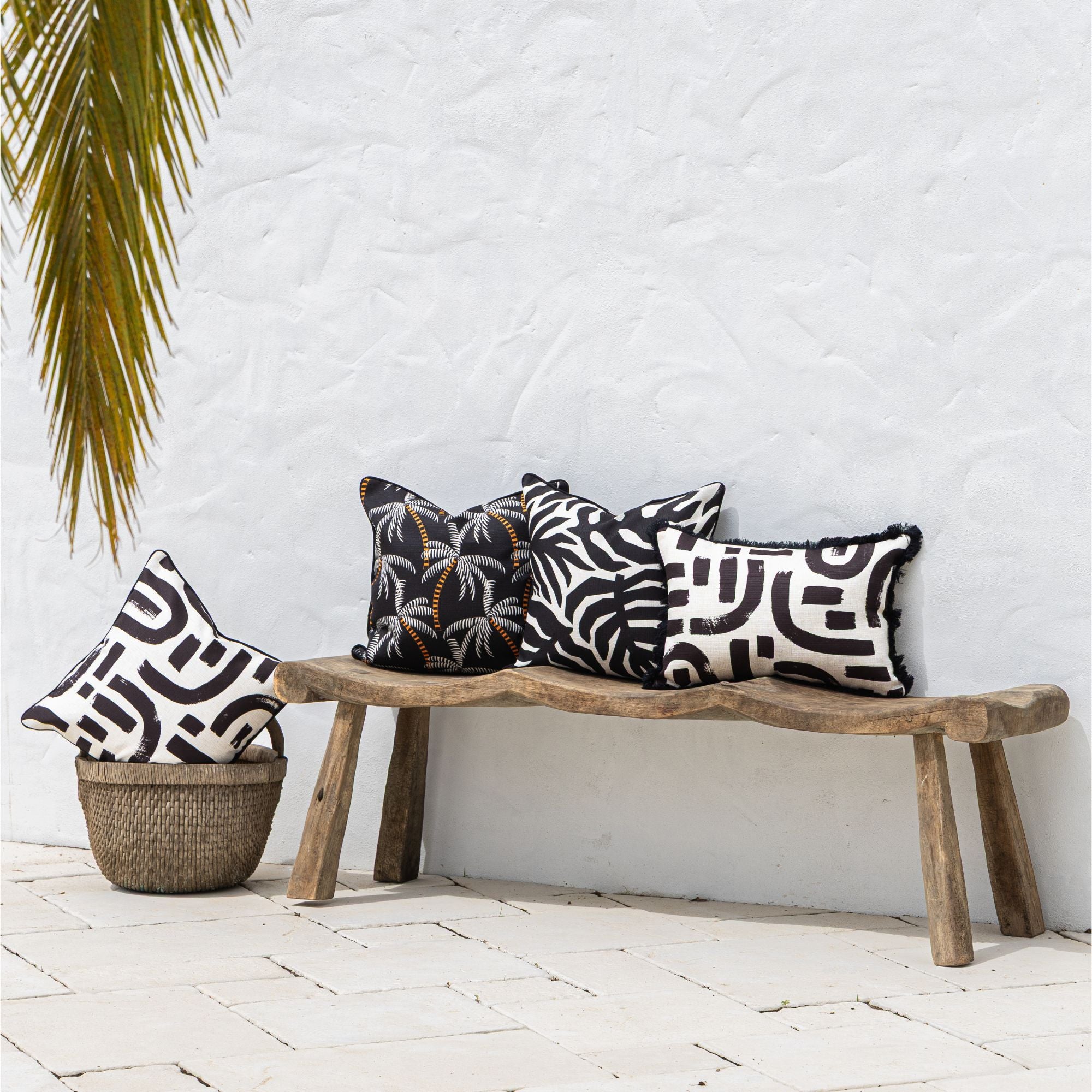 Cushion Cover-With Black Piping-Casa Palms Black-45cm x 45cm