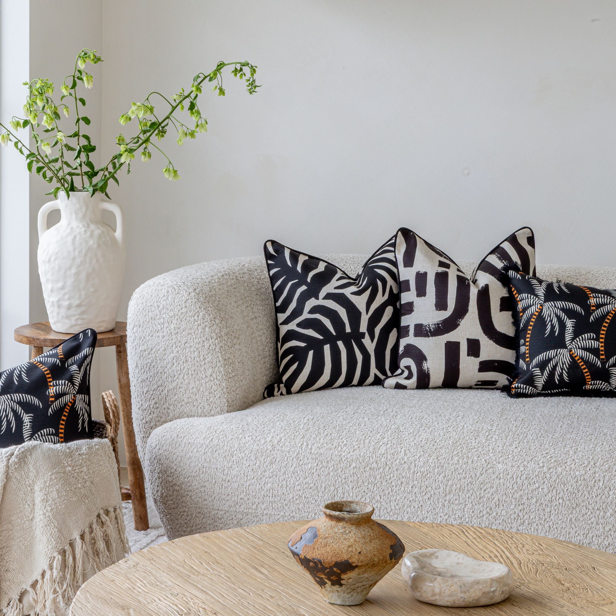 Cushion Cover-With Black Piping-Casa Palms Black-45cm x 45cm