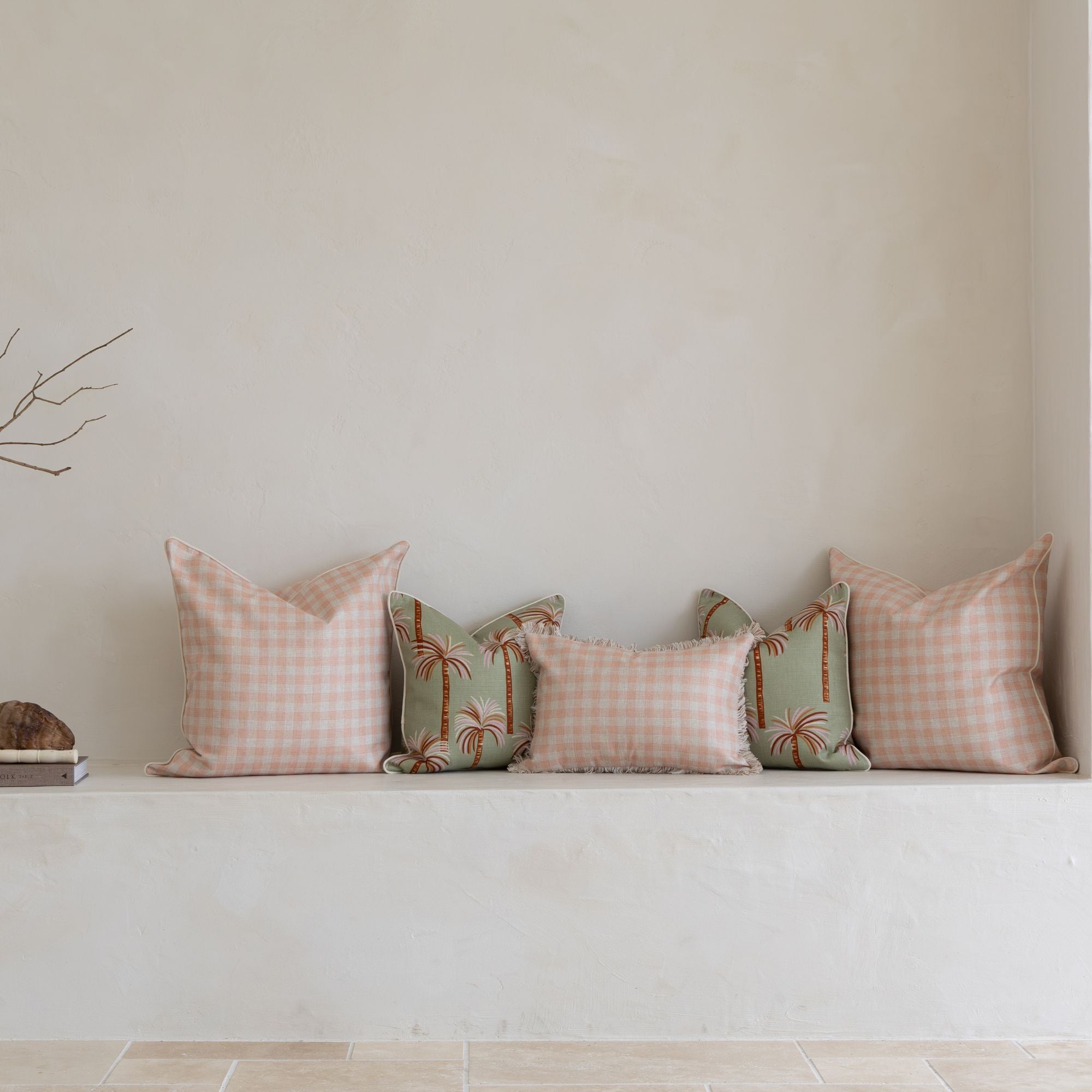 Cushion Cover-With Piping-Ginglam Peach-60cm x 60cm