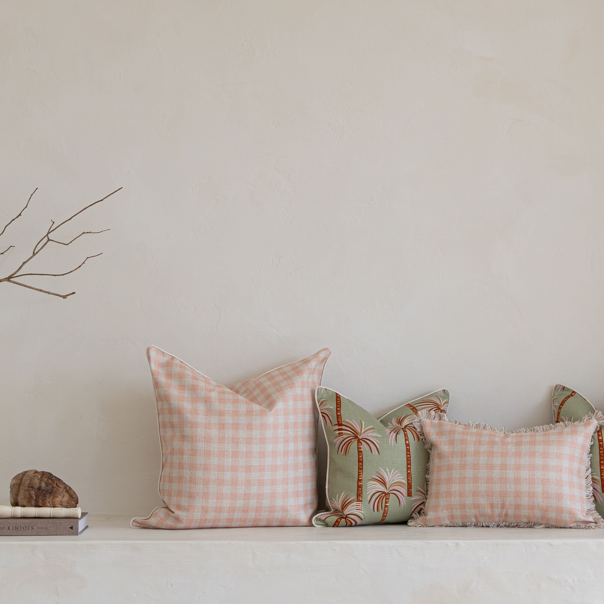 Cushion Cover-With Piping-Ginglam Peach-60cm x 60cm