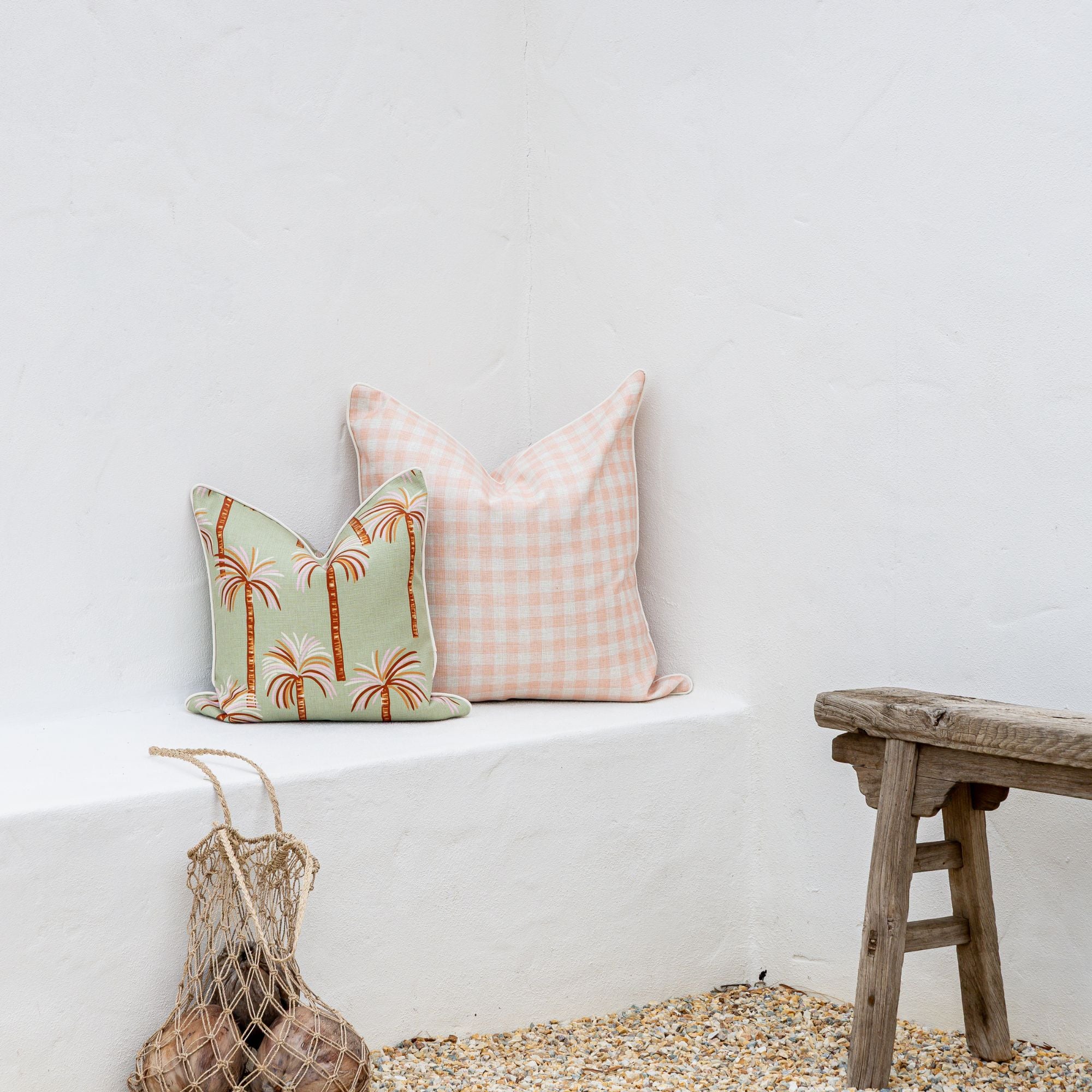 Cushion Cover-With Piping-Ginglam Peach-60cm x 60cm