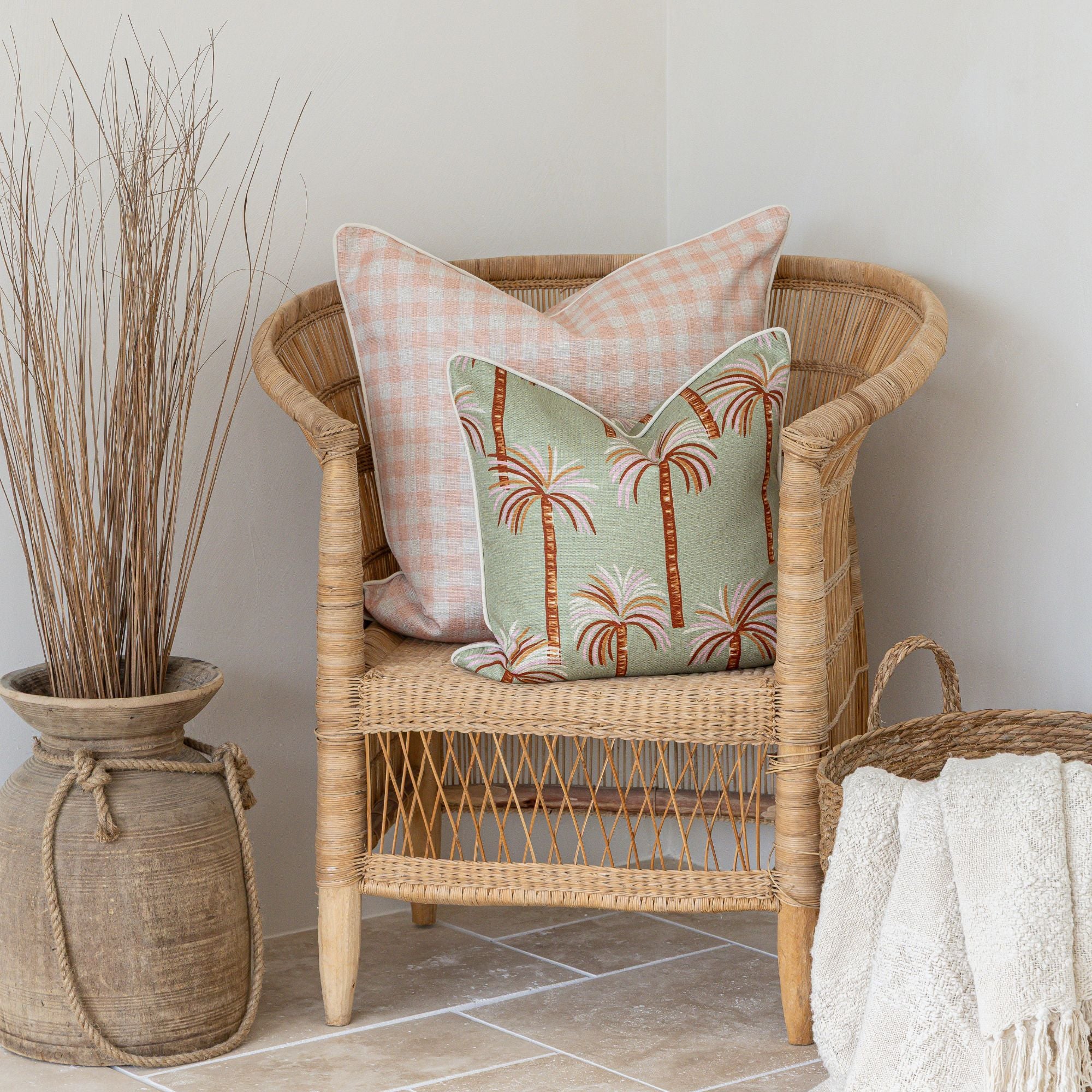 Cushion Cover-With Piping-Ginglam Peach-60cm x 60cm