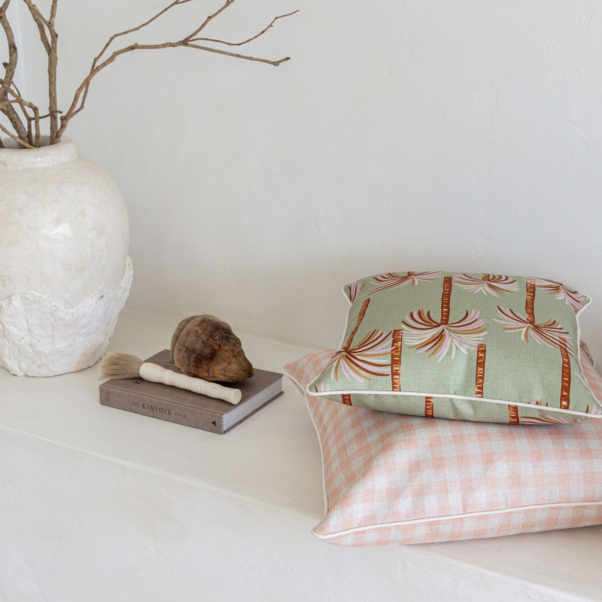 Cushion Cover-With Piping-Ginglam Peach-60cm x 60cm