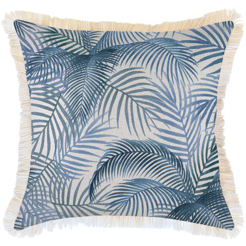 Cushion Cover-Coastal Fringe-Check Blue-45cm x 45cm