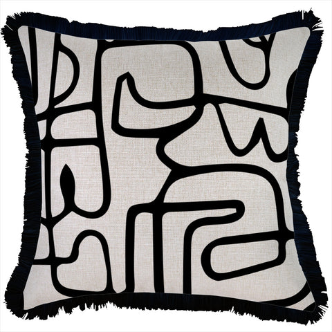 Cushion Cover-Coastal Fringe Black-Tribal-60cm x 60cm