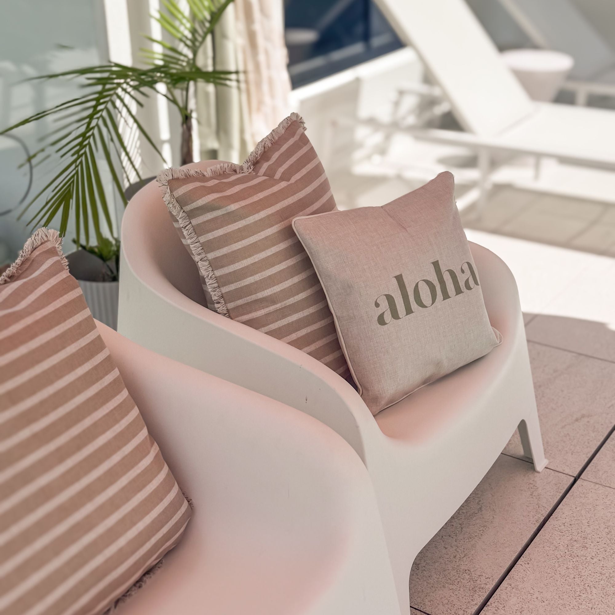 Cushion Cover-Coastal Fringe-Hampton Stripe Beige-60cm x 60cm