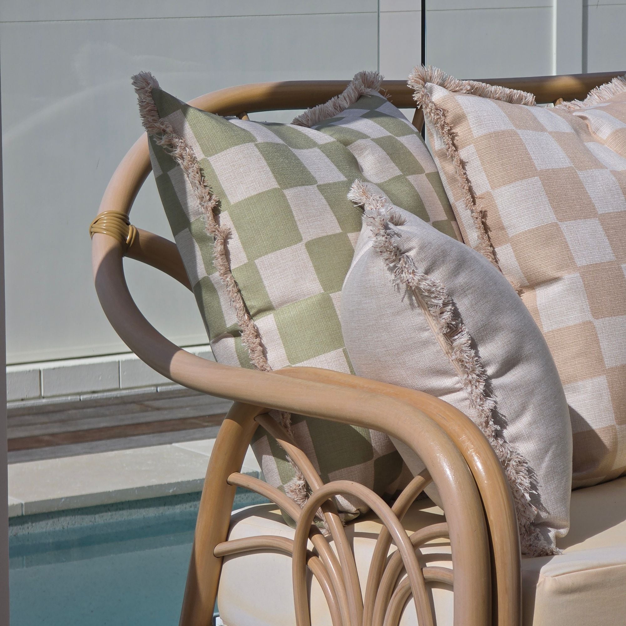 Cushion Cover-Coastal Fringe-Check Beige-60cm x 60cm