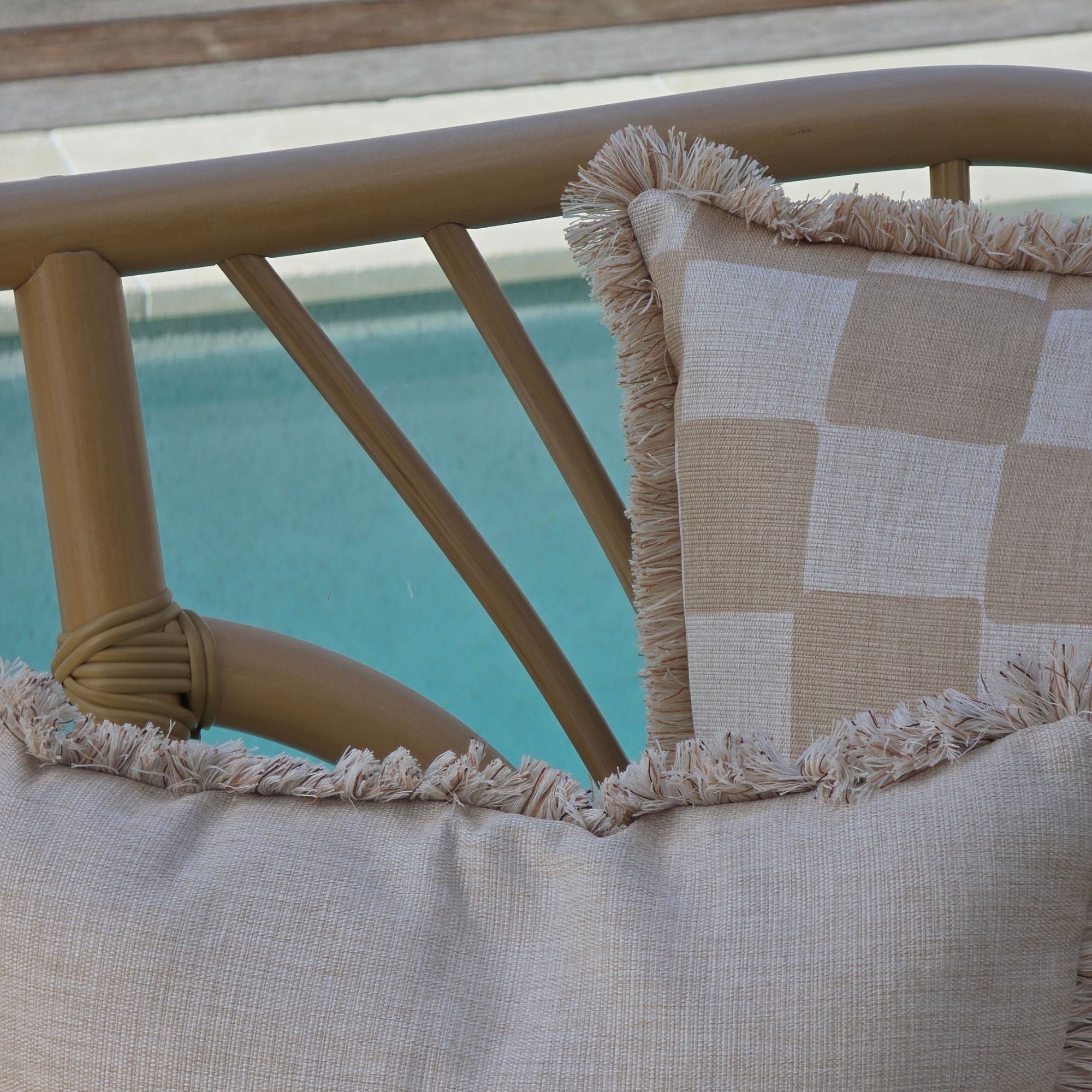 Cushion Cover-Coastal Fringe-Check Beige-60cm x 60cm