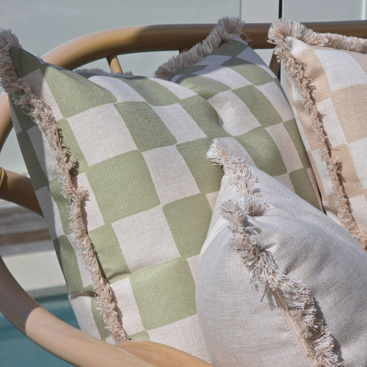 Cushion Cover-Coastal Fringe-Check Sage-60cm x 60cm