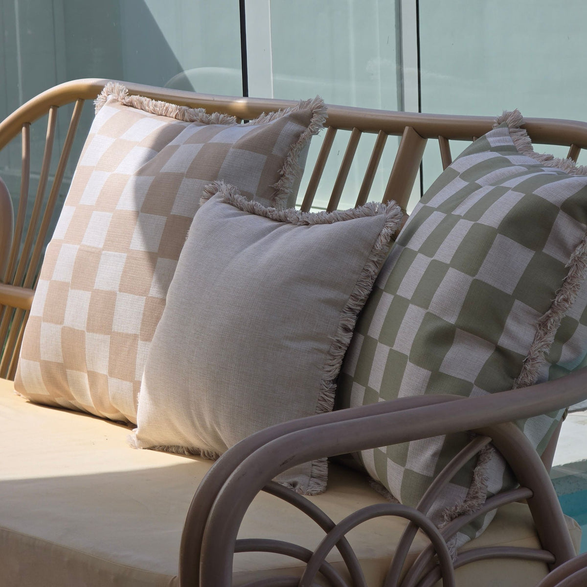 Cushion Cover-Coastal Fringe-Check Sage-60cm x 60cm