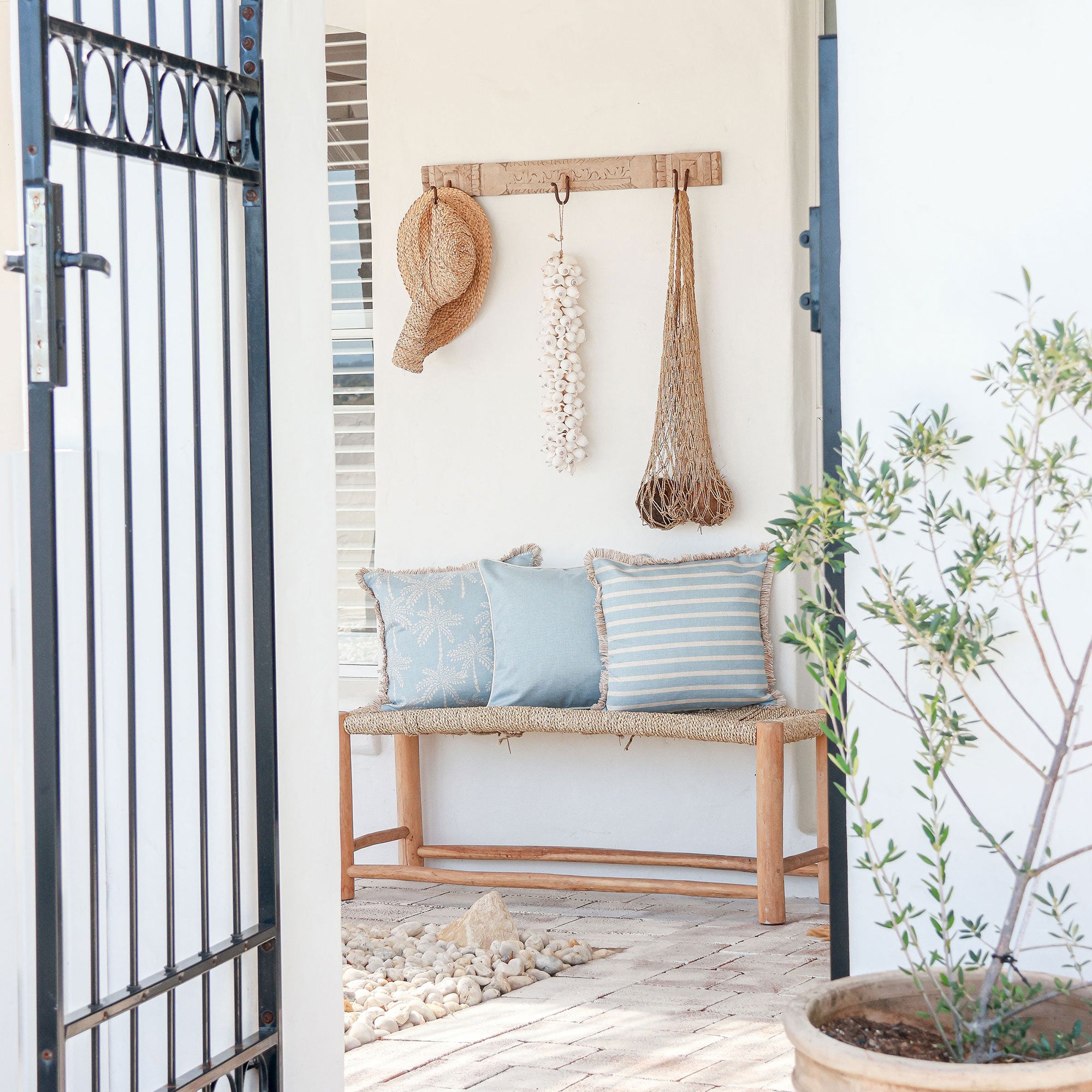 Cushion Cover-Coastal Fringe-Cabana Palms Pale Blue-45cm x 45cm