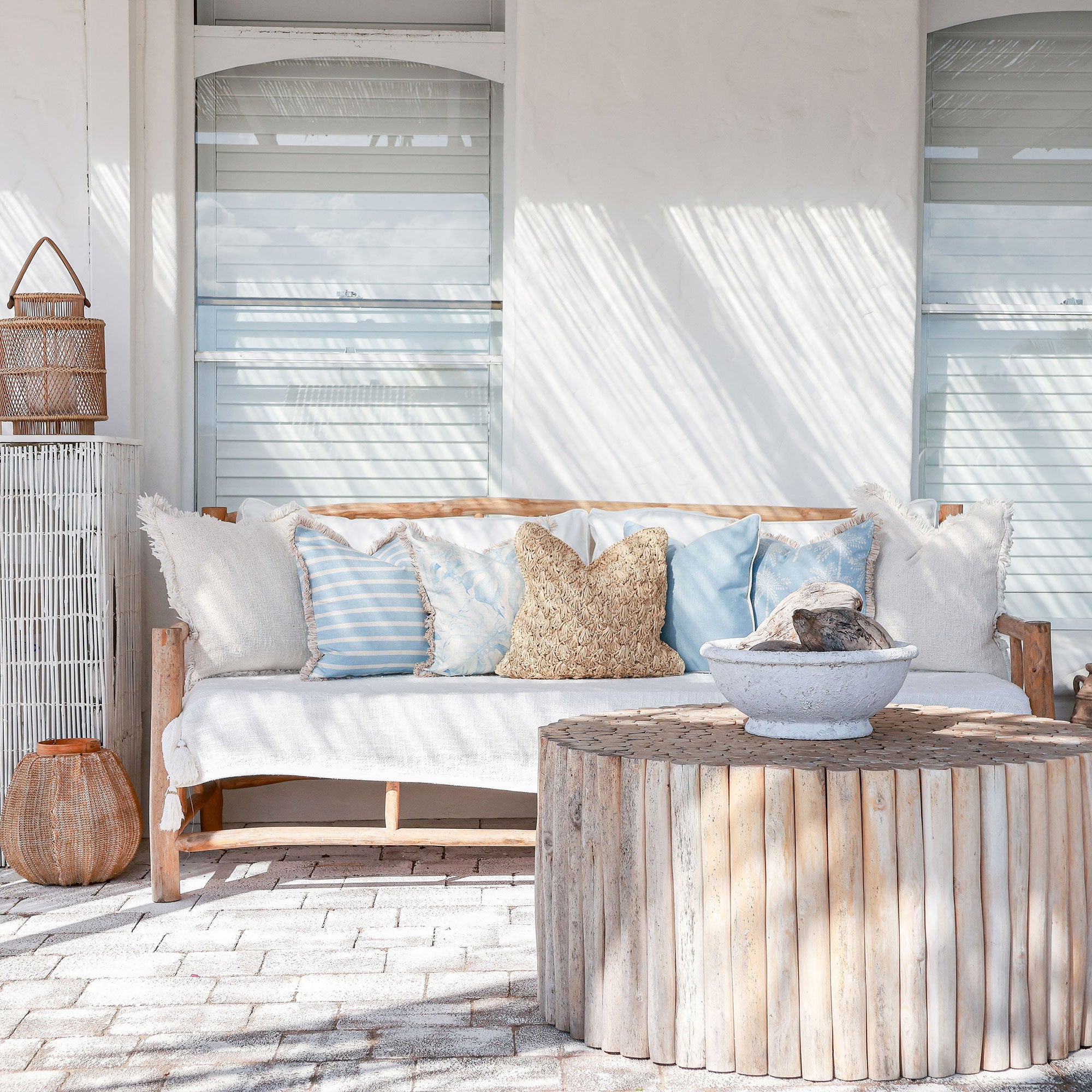 Cushion Cover-Coastal Fringe-Cabana Palms Pale Blue-45cm x 45cm